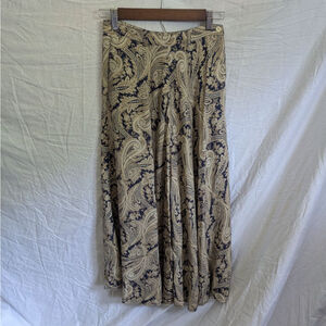 VTG JG Hook Blue & Cream Maxi Skirt Paisley Floral Women's Sz 4 Lined w/ Pockets